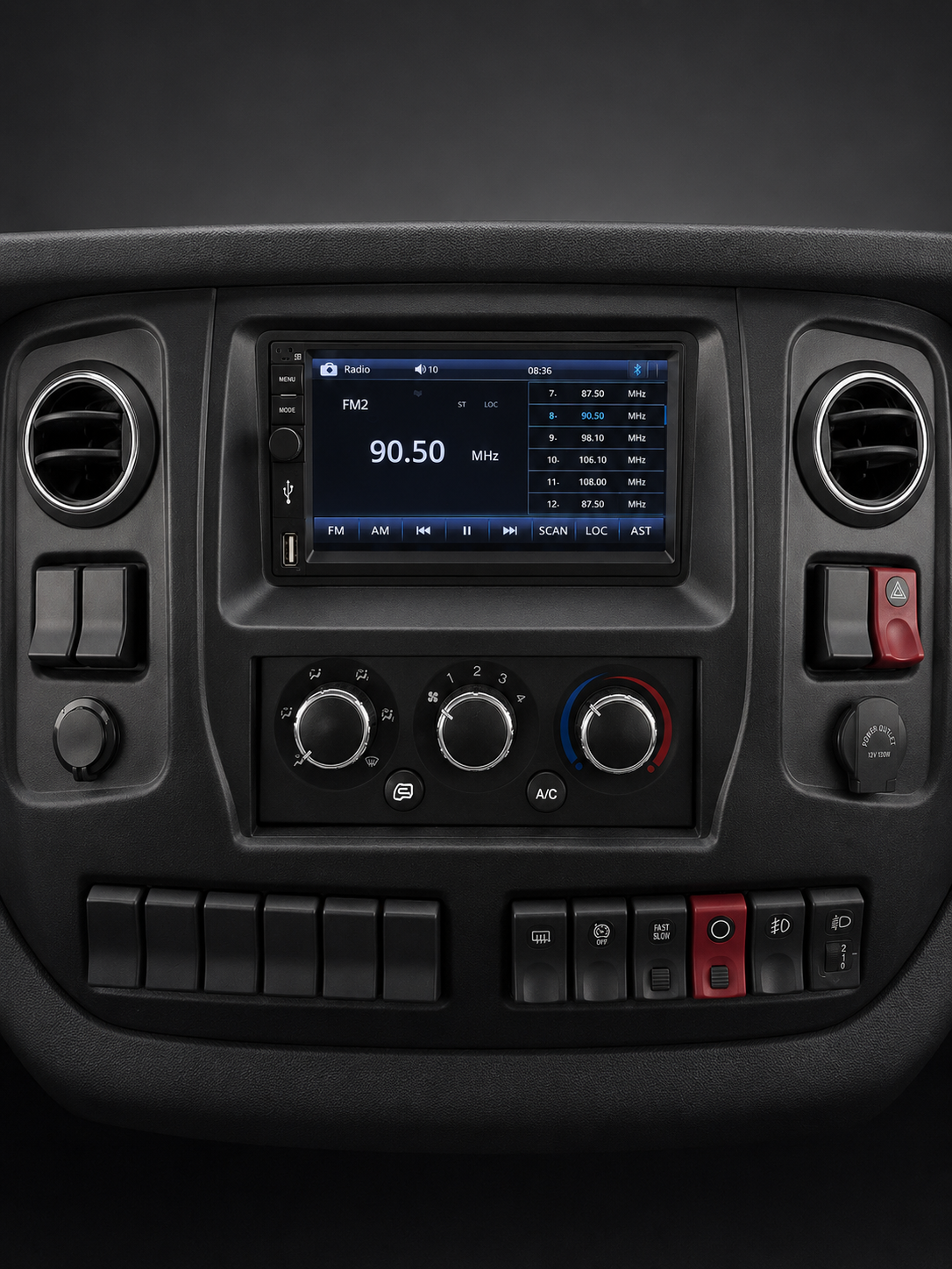 Higer EV H6T electric truck infotainment and climate controls